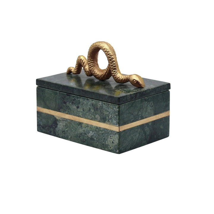 Boa - Green Marble Box With Brushed Brass Detail And Brass Snake Handle