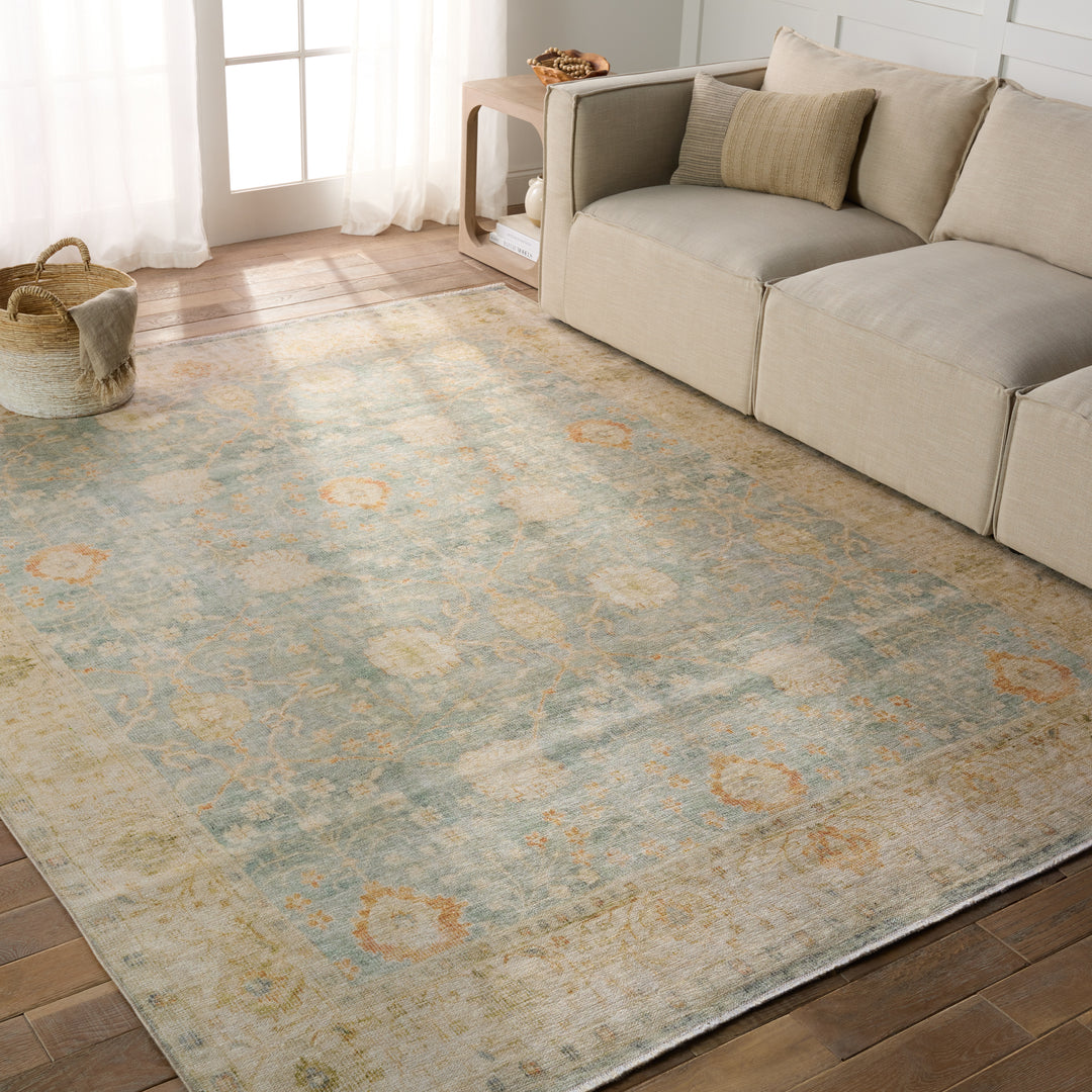 Ansley Floral Blue/ Green Runner Rug (3'X10')