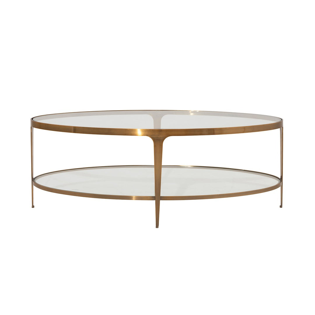 Brando - Two Tier Glass Top Oval Coffee Table In Antique Brass