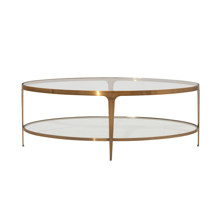 Brando - Two Tier Glass Top Oval Coffee Table In Antique Brass