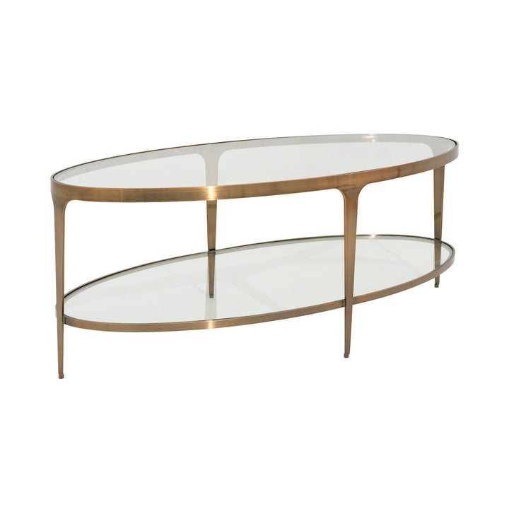 Brando - Two Tier Glass Top Oval Coffee Table In Antique Brass