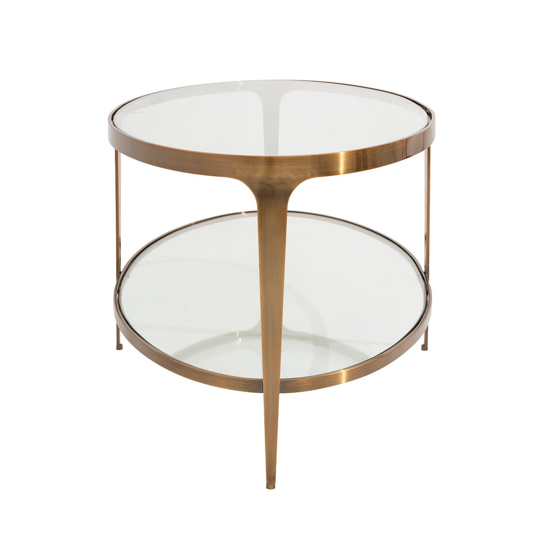 Brando - Two Tier Glass Top Oval Coffee Table In Antique Brass