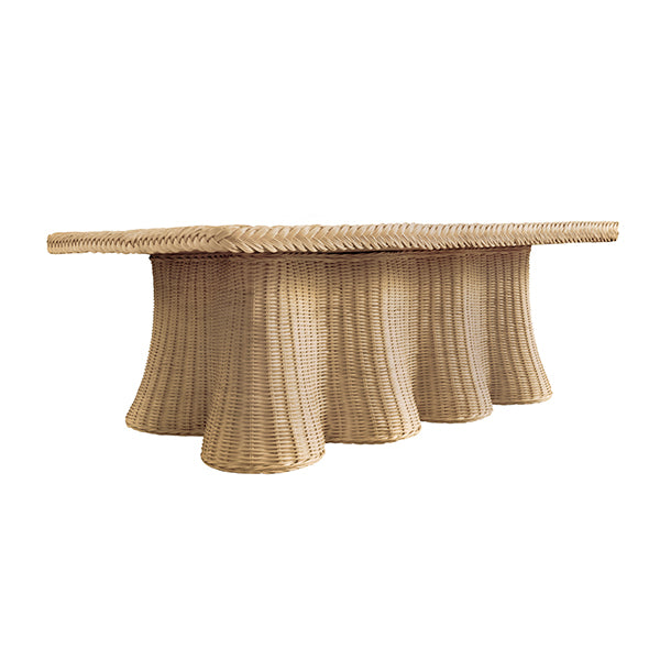 Coffee Tables Rectangular Coffee Table With Braided Edge And Scallopped Skirt In Natural Woven Rattan
