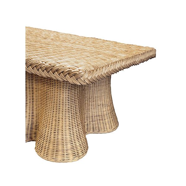 Rectangular Coffee Table With Braided Edge And Scallopped Skirt In Natural Woven Rattan
