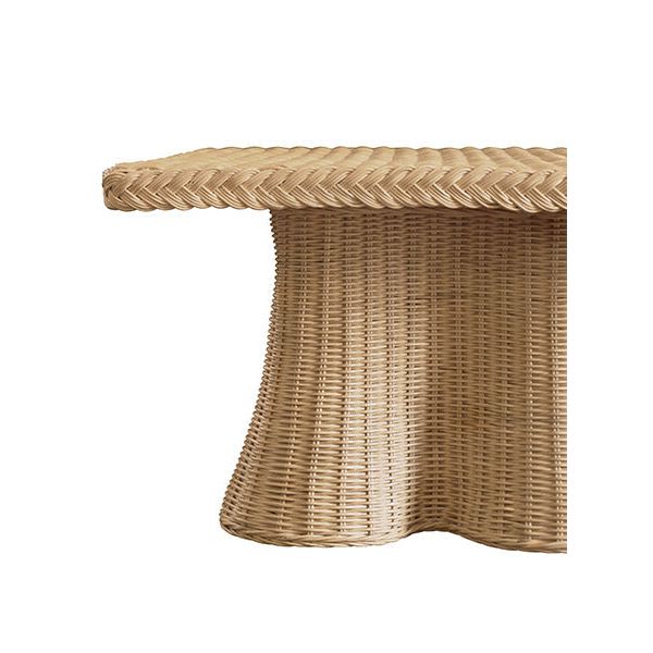 Rectangular Coffee Table With Braided Edge And Scallopped Skirt In Natural Woven Rattan