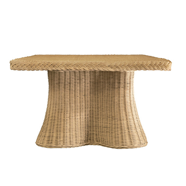 Coffee Tables Rectangular Coffee Table With Braided Edge And Scallopped Skirt In Natural Woven Rattan