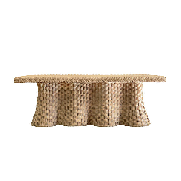 Coffee Tables Rectangular Coffee Table With Braided Edge And Scallopped Skirt In Natural Woven Rattan