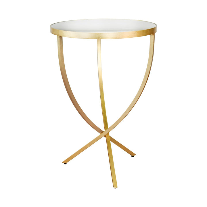 Brit - Round Cross Leg Side Table With Mirror Top In Gold Leaf