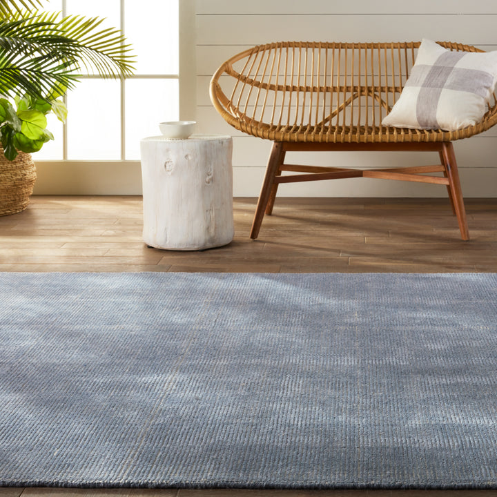 Everen Indoor/ Outdoor Solid Light Blue/ Cream Area Rug (6'X9')