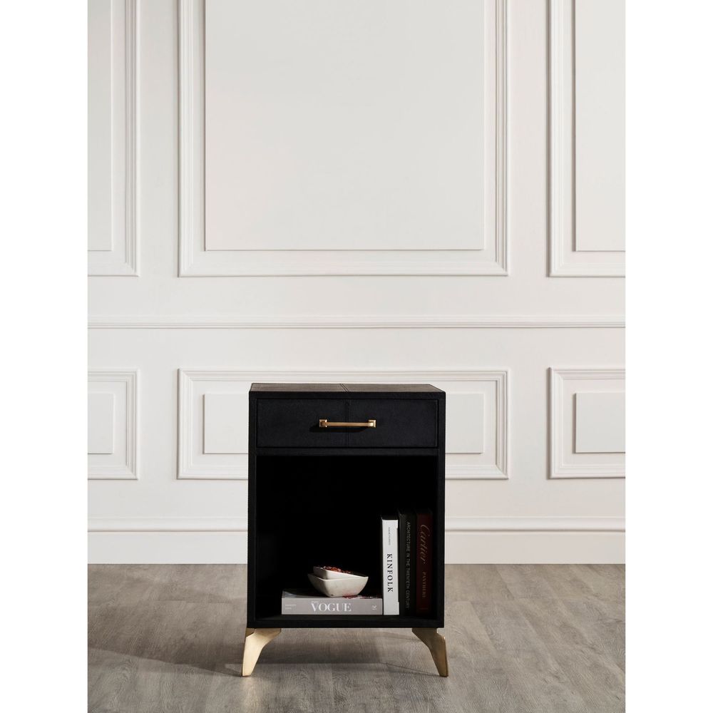 Nightstands Berkeley Single Drawer Leather Wrapped Side Table - Black