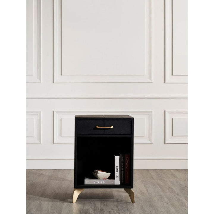 Nightstands Berkeley Single Drawer Leather Wrapped Side Table - Black