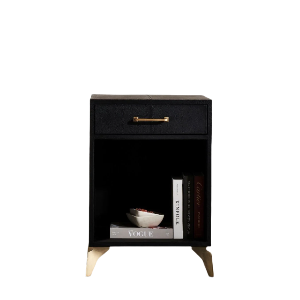 Nightstands Berkeley Single Drawer Leather Wrapped Side Table - Black