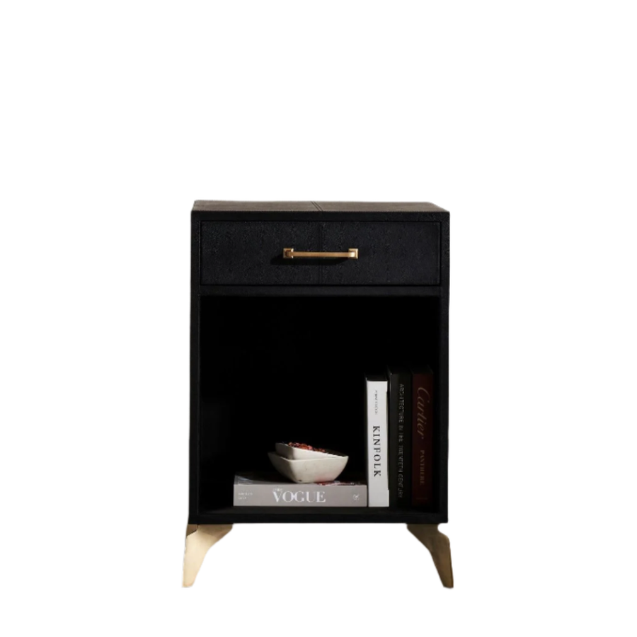 Nightstands Berkeley Single Drawer Leather Wrapped Side Table - Black