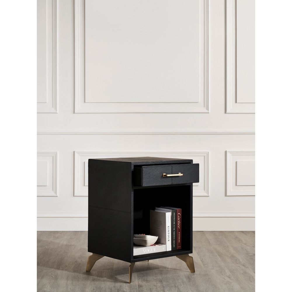 Nightstands Berkeley Single Drawer Leather Wrapped Side Table - Black