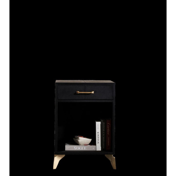Berkeley Single Drawer Leather Wrapped Side Table - Black