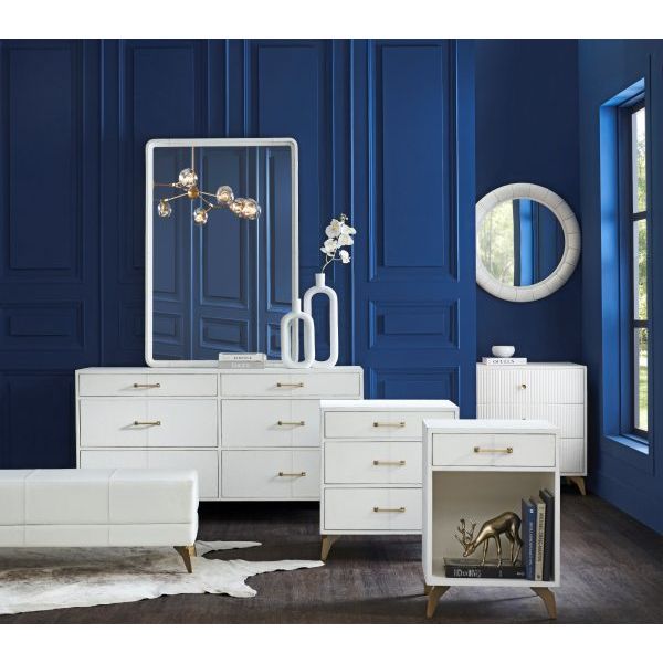 Nightstands Berkeley Three Drawer Leather Wrapped End Table - White