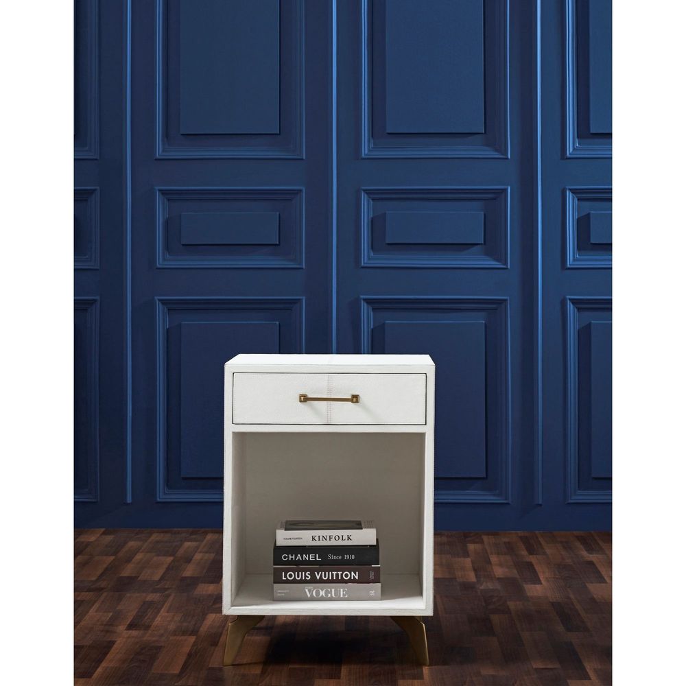 Berkeley Single Drawer Leather Wrapped Side Table - White