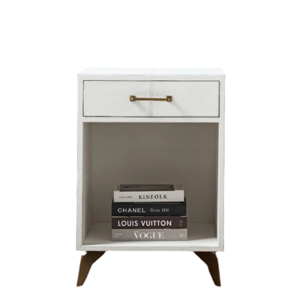 Side Tables Berkeley Single Drawer Leather Wrapped Side Table - White