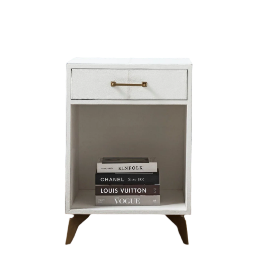 Side Tables Berkeley Single Drawer Leather Wrapped Side Table - White
