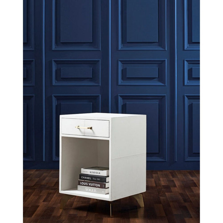 Side Tables Berkeley Single Drawer Leather Wrapped Side Table - White