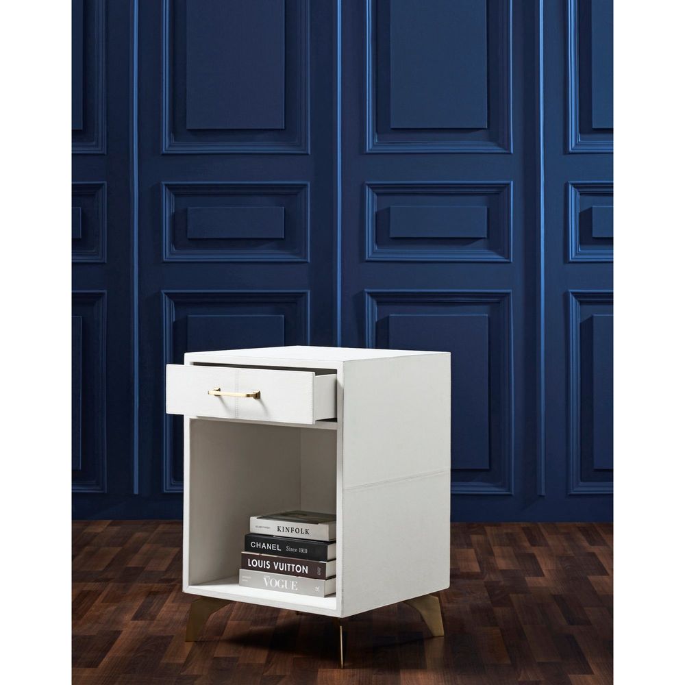 Side Tables Berkeley Single Drawer Leather Wrapped Side Table - White
