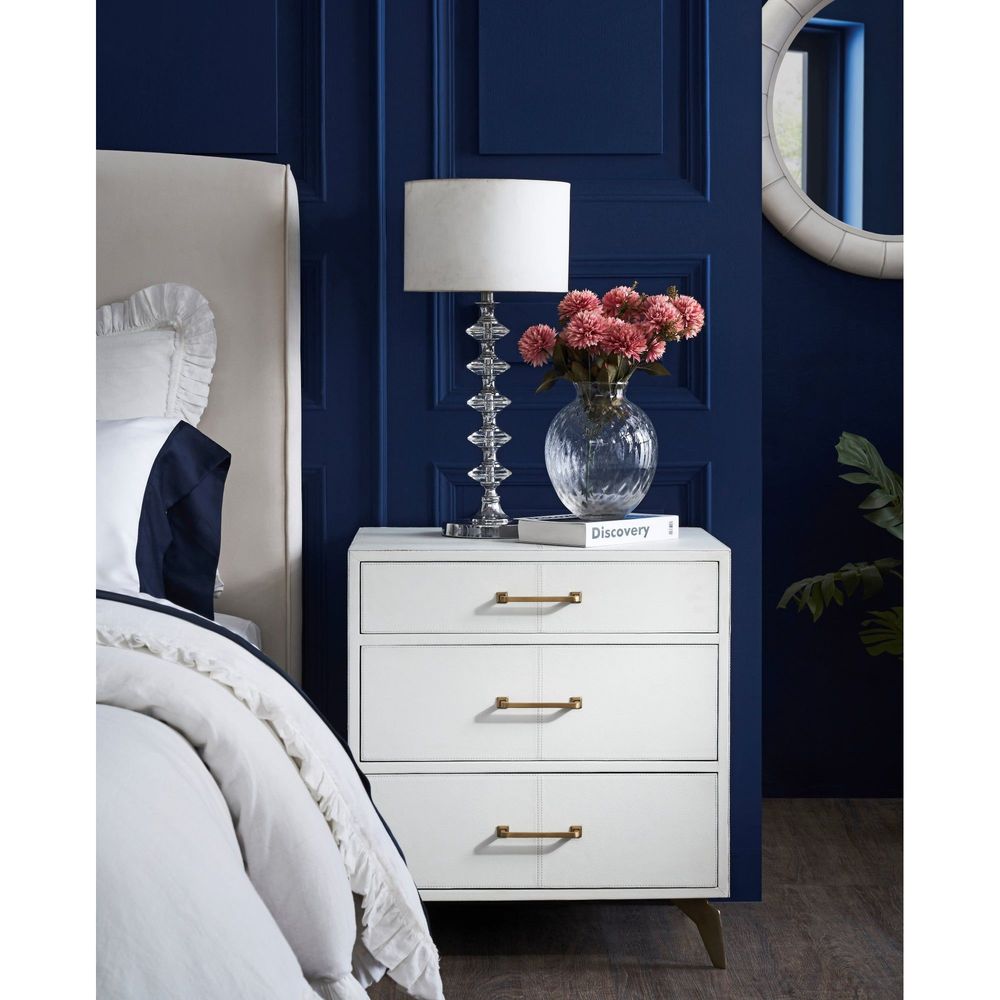 Nightstands Berkeley Three Drawer Leather Wrapped End Table - White