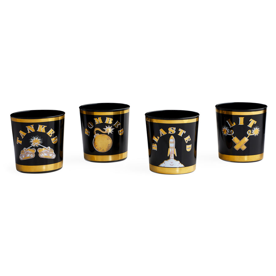 Cocktail Glasses Get Wasted Glassware Set - Black,Gold - Glass