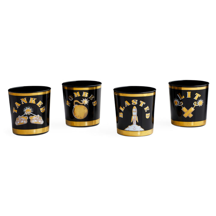 Cocktail Glasses Get Wasted Glassware Set - Black,Gold - Glass