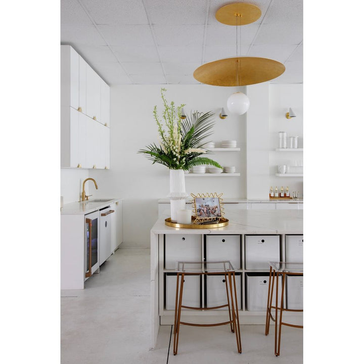 Brim 1 Light Large Pendant Soft White / Gold Leaf