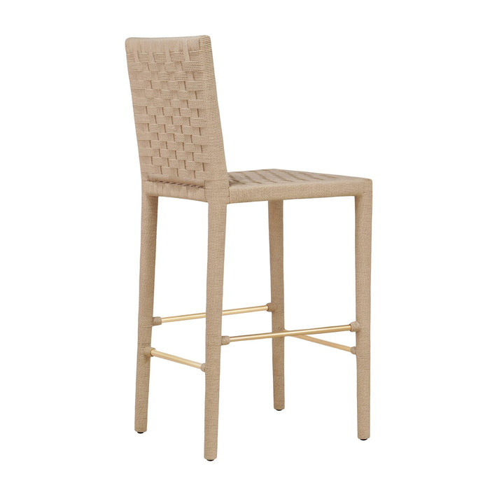 Burbank - Natural Rope Basketweave Pattern Bar Stool With Antique Brass Stretcher