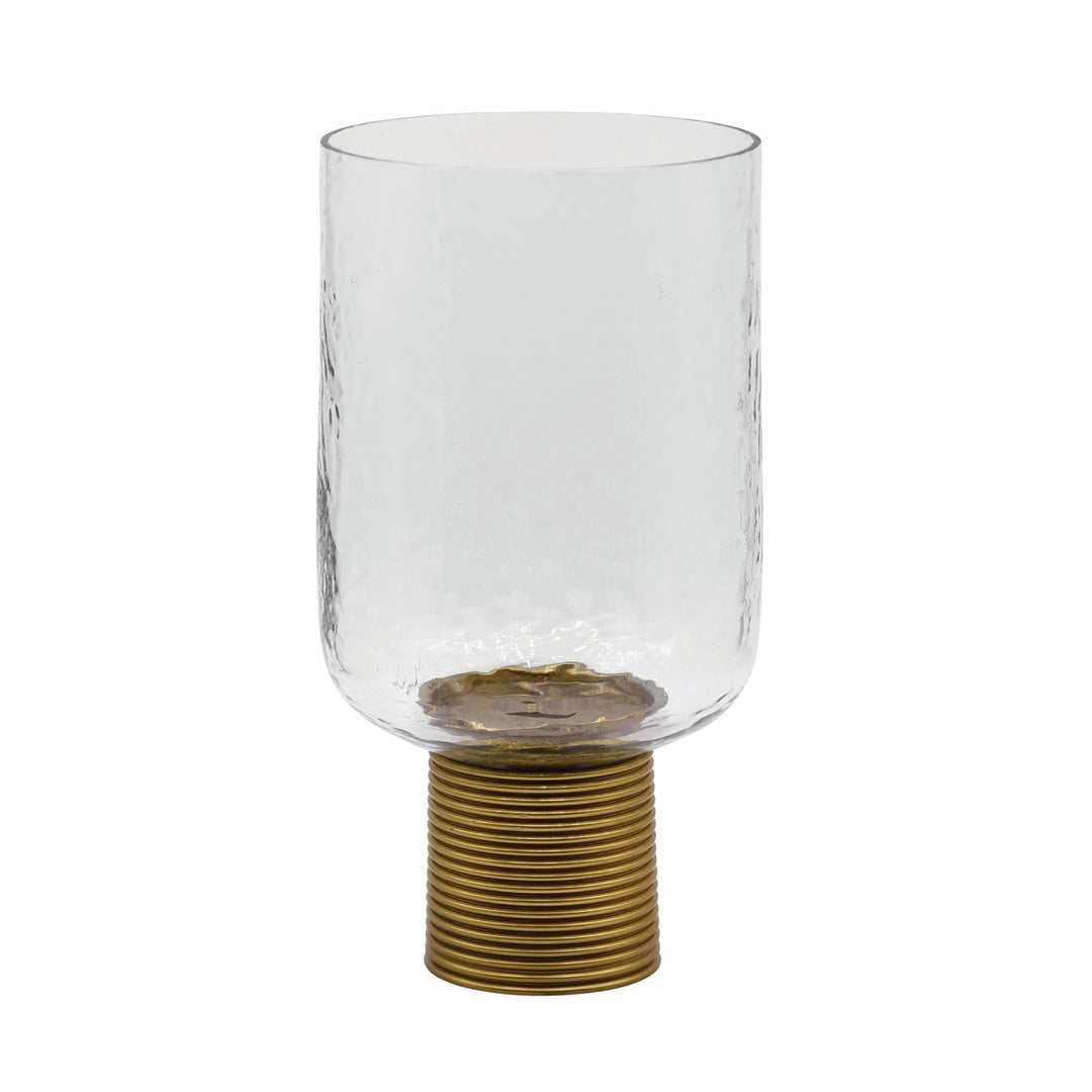 Cadey - Large Clear Glass Candle Votive With Ribbed Brass Base