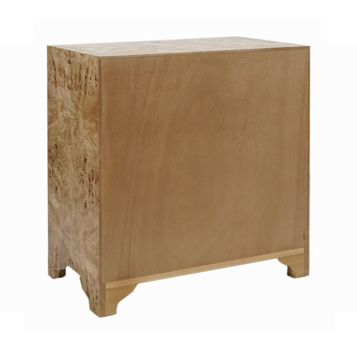 Calvin - Three Drawer Side Table In Burl Wood With Acrylic Hardware