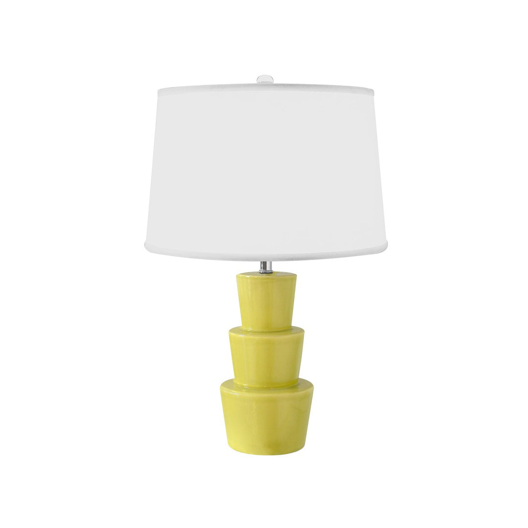 Camden - Three Tier Ceramic Table Lamp With White Linen Shade In Citron