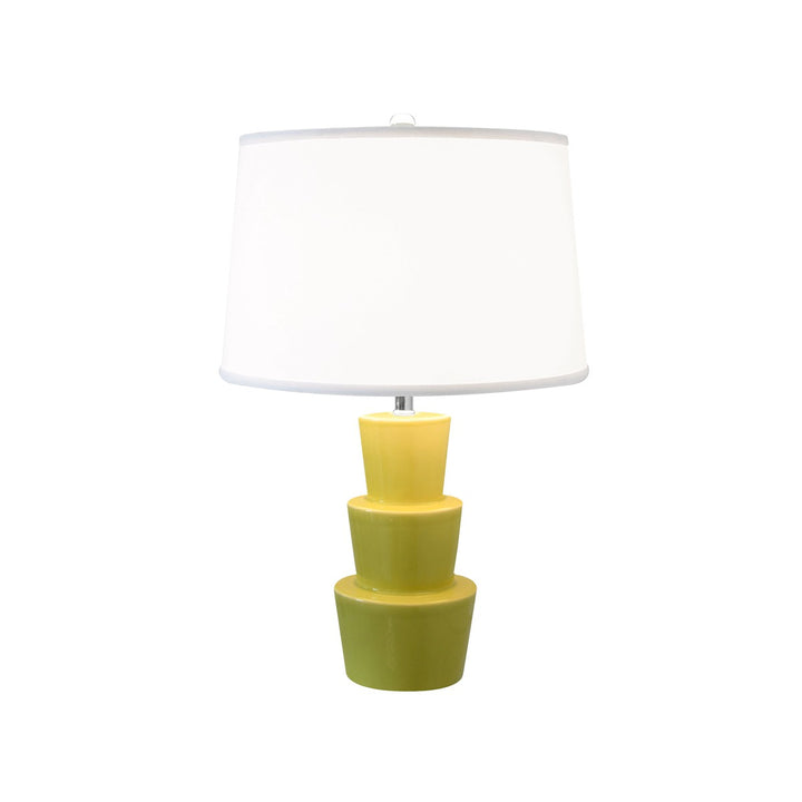 Camden - Three Tier Ceramic Table Lamp With White Linen Shade In Citron