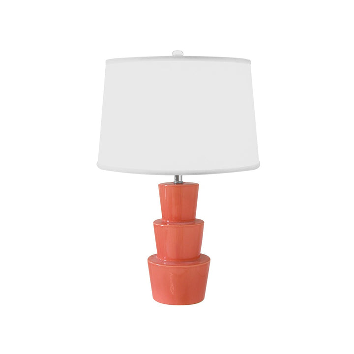 Camden - Three Tier Ceramic Table Lamp With White Linen Shade In Coral