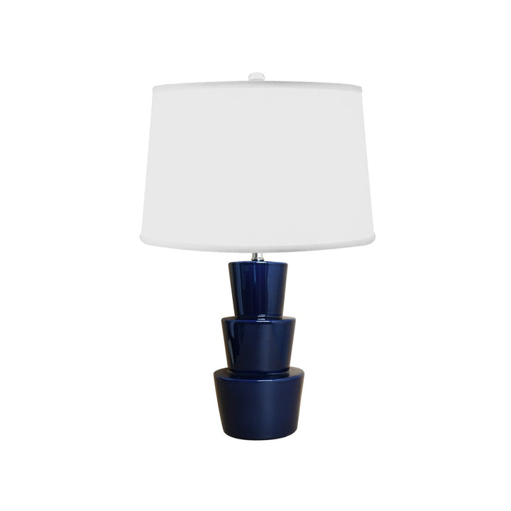 Camden - Three Tier Ceramic Table Lamp With White Linen Shade In Navy