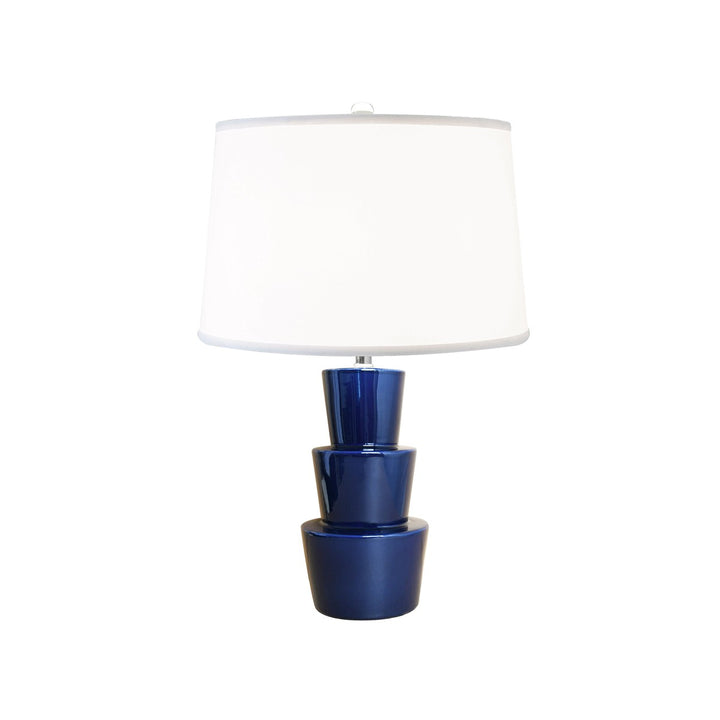 Camden - Three Tier Ceramic Table Lamp With White Linen Shade In Navy