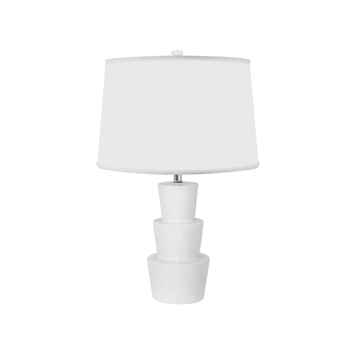 Camden - Three Tier Ceramic Table Lamp With White Linen Shade In White