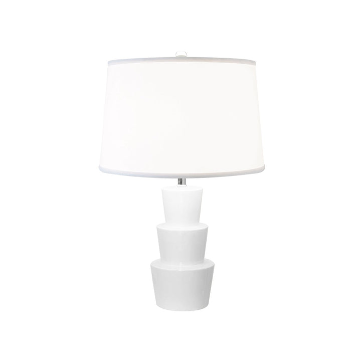 Camden - Three Tier Ceramic Table Lamp With White Linen Shade In White