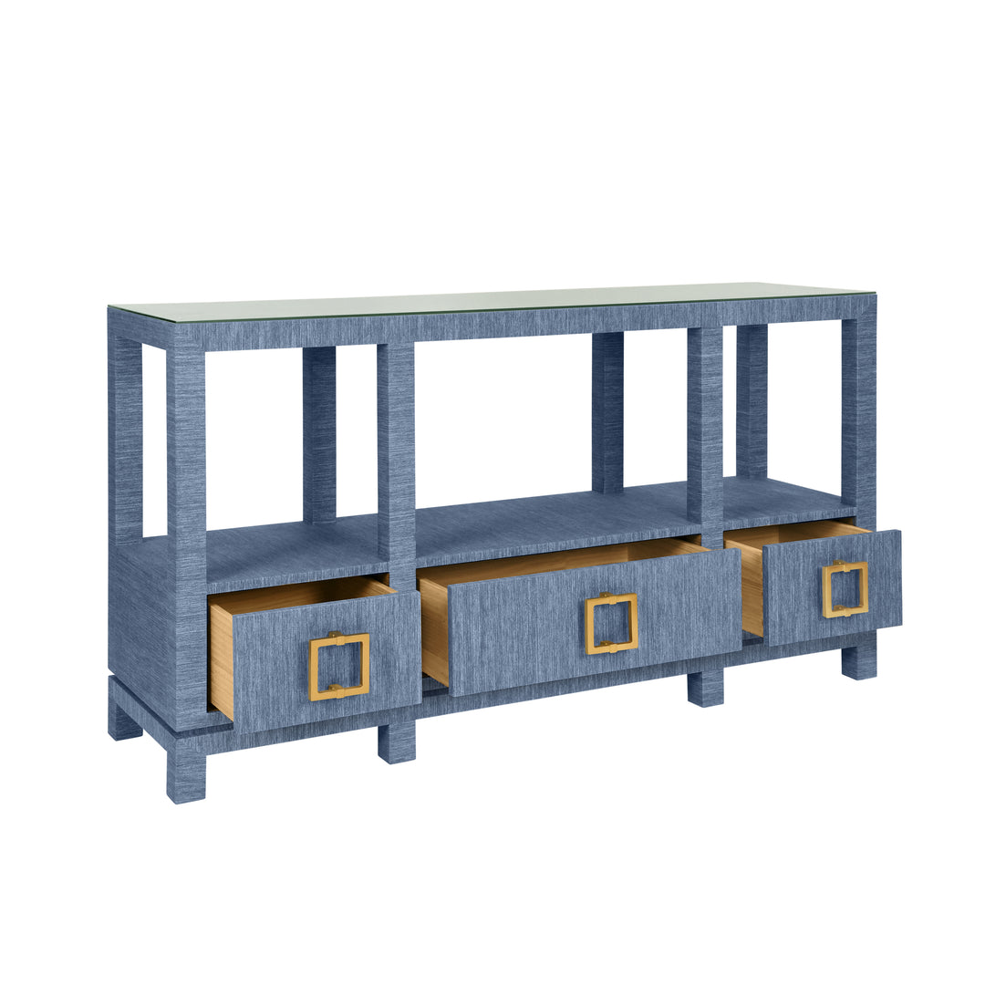 Campbell Open Shelf Console With Three Bottom Drawers