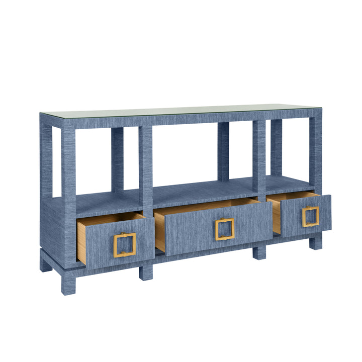 Campbell Open Shelf Console With Three Bottom Drawers