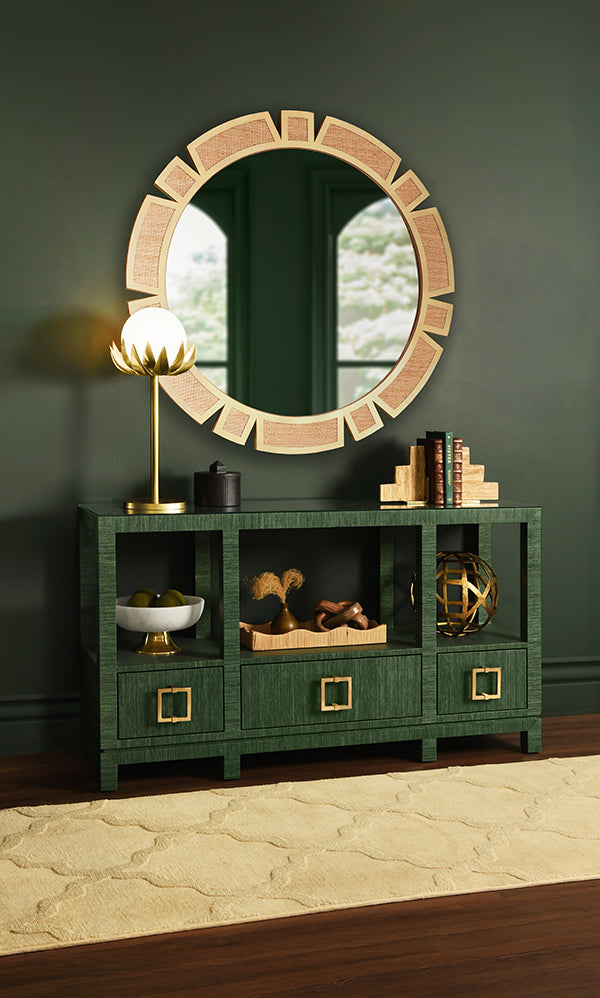 Campbell Open Shelf Console With Three Bottom Drawers