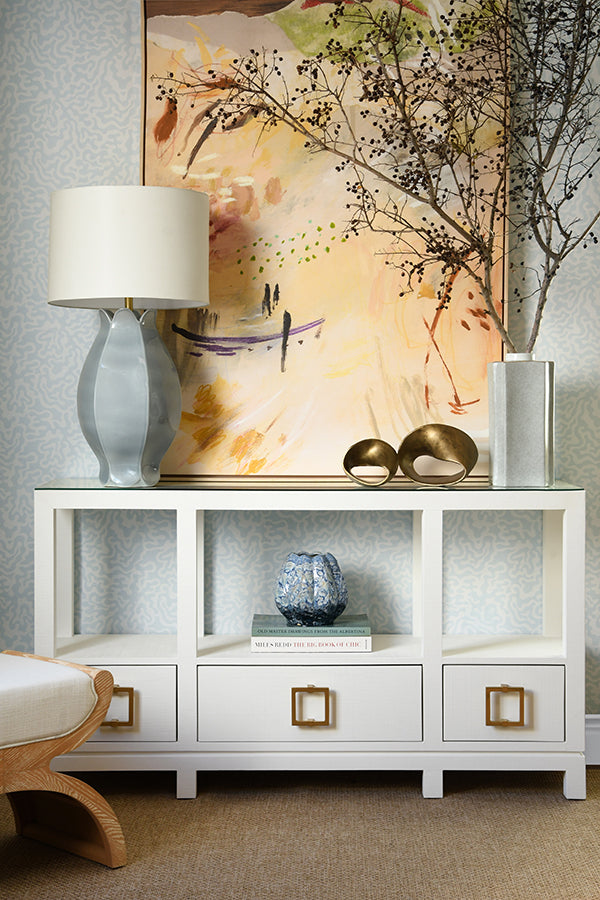 Campbell Open Shelf Console With Three Bottom Drawers