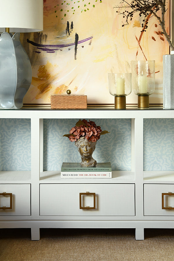 Campbell Open Shelf Console With Three Bottom Drawers