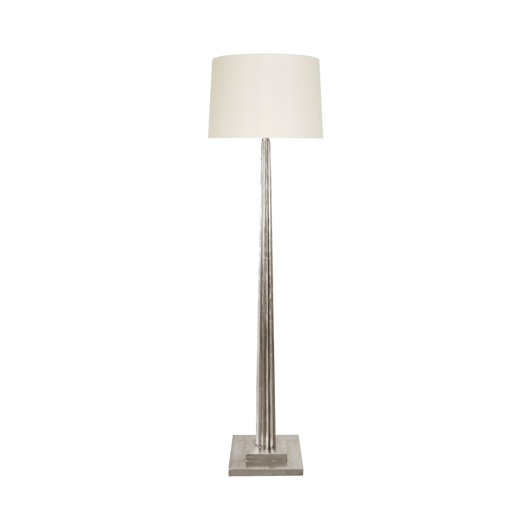 Capone - Fluted Wood Floor Lamp In Silver Leaf With Cream Silk Shade