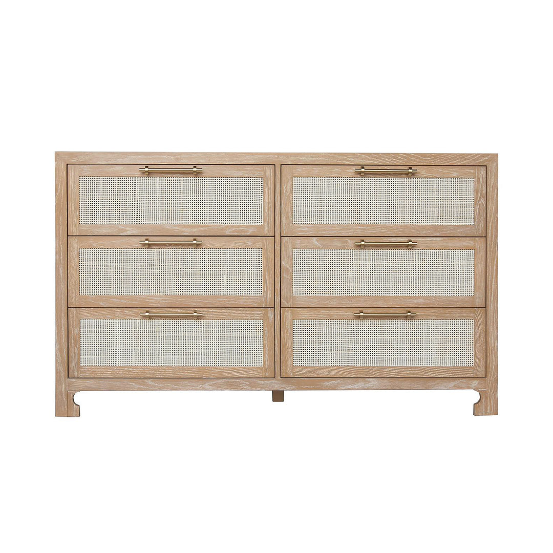 Carla - Six Drawer Cane Front Chest With Brass Hardware In Cerused Oak Finish