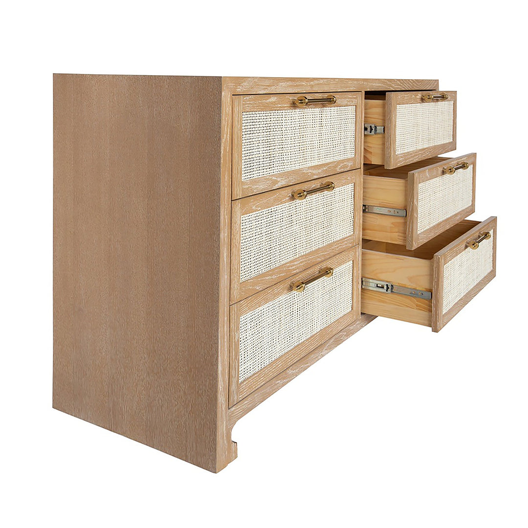 Carla - Six Drawer Cane Front Chest With Brass Hardware In Cerused Oak Finish