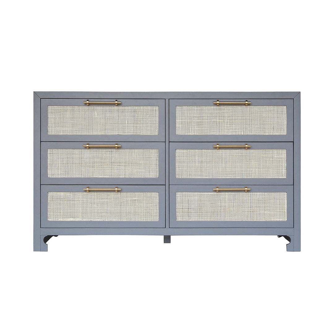 Carla - Six Drawer Cane Front Chest With Brass Hardware In Matte Grey Lacquer Finish