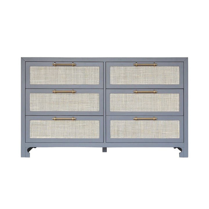 Carla - Six Drawer Cane Front Chest With Brass Hardware In Matte Grey Lacquer Finish