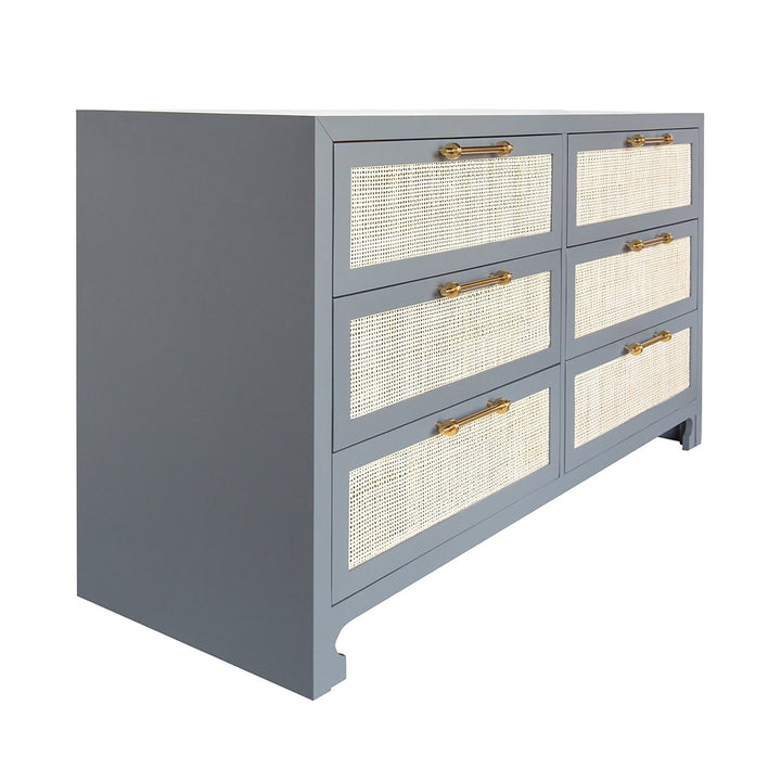 Carla - Six Drawer Cane Front Chest With Brass Hardware In Matte Grey Lacquer Finish